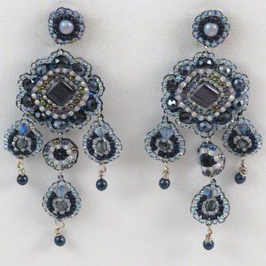 Blue flower beaded earrings handmade